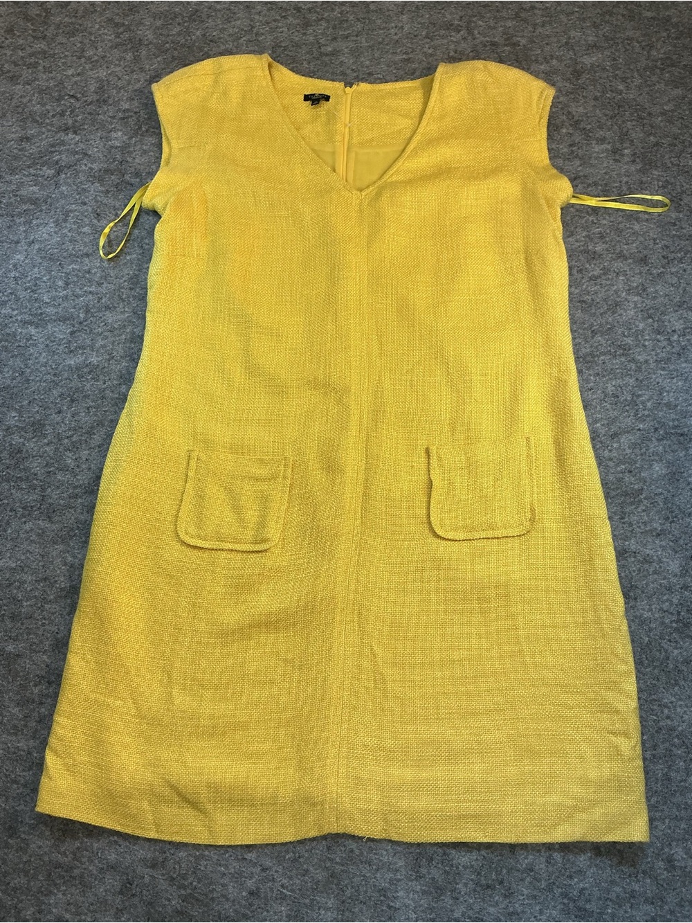 Talbots Sunny Yellow V-Neck Shift Dress with Front Pockets